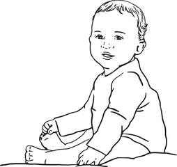 Smiling baby simple vector black and white illustration