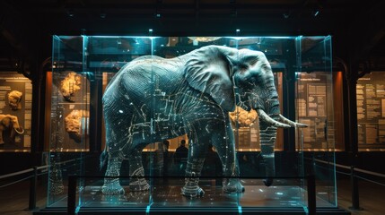 Elephant Skeleton Illuminated in a Museum