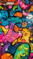 Vibrant Graffiti Inspired Abstract Wall Art Mural with Colorful Patterns and Shapes