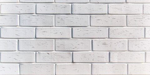 Fototapeta premium A minimalist, white brick wall with evenly spaced bricks and a smooth, clean finish, highlighting geometric simplicity.