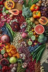 Captivating background of healthy foods: fruits, vegetables, grains Ample copy space, inspiring