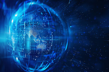 Obraz premium Futuristic Blue Globe Representing Global Technology and Digital Network Design