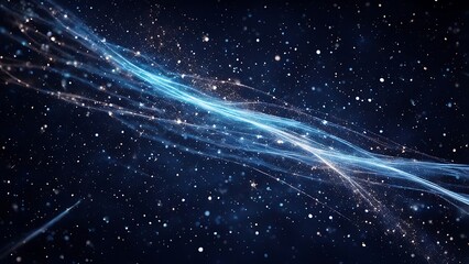 Fototapeta premium Stardust: Flowing trails of stardust and cosmic particles in deep space, with sparkling lights and a sense of endless movement and wonder.