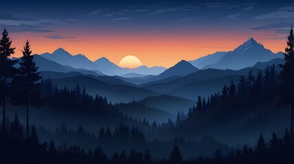 Obraz premium Sunrise Over Misty Mountain Landscape
