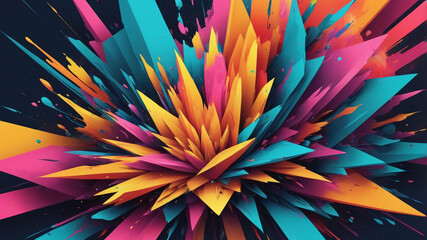 Chromatic Burst: A Fusion of Geometric Shapes and Fluid Lines