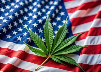 Vibrant American flag proudly waves alongside a cannabis leaf, symbolizing freedom and celebrations on the 4th of July, blending patriotism with modern social norms.