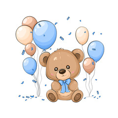 Teddy bear PNG Clipart Illustration for baby boy. Baby shower clipart