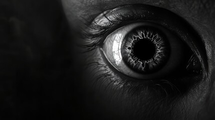 Naklejka premium Eerie Close-up of a Creepy Eyeball on Solid Dark Background