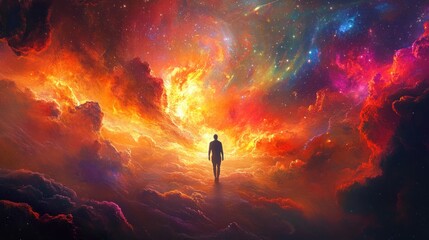 Silhouette of a Person on a Cloud-Filled Sky