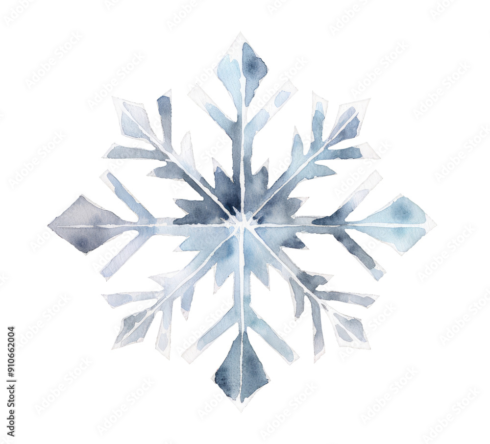 Wall mural Watercolor illustration of a snowflake isolated on transparent background