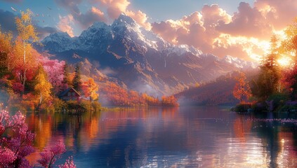 Serene Mountain Lake at Sunset