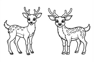 cortoon deer vector black and white illustration.