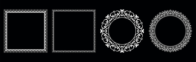 Set of decorative frames Elegant vector element for design in Eastern style, place for text. Floral black and white borders. Lace illustration for invitations and greeting cards.