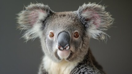 Obraz premium A koala gazes at the camera with an expression of concern or anticipation.