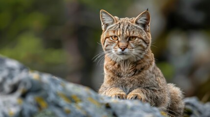 Fototapeta premium A grumpy looking wild cat in a natural setting.