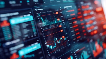 Fototapeta premium Cryptocurrency transactions on digital dashboard with accounting tools, copy space, focus cover all objects.