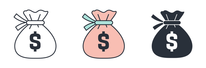 Money bag icon symbol vector illustration isolated on white background