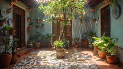Sunlit Courtyard with Lush Greenery