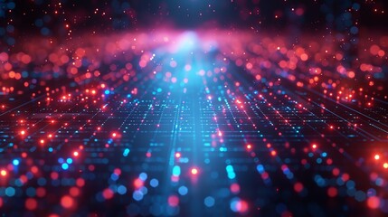 Obraz premium Abstract glowing circuit pathways, red and blue colors, perspective view, digital connectivity