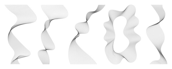 Hand drawn abstract blend line element vector set. Aesthetic contemporary stripe line art, wavy, curve in monochrome. Art form design for wall art, decoration, wallpaper.