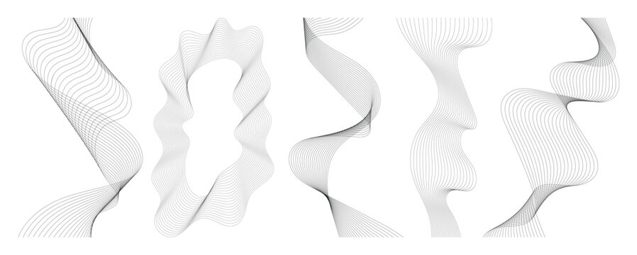 Hand drawn abstract blend line element vector set. Aesthetic contemporary stripe line art, wavy, curve in monochrome. Art form design for wall art, decoration, wallpaper.
