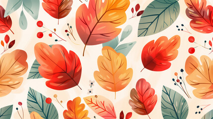 watercolor autumn leaves pattern background