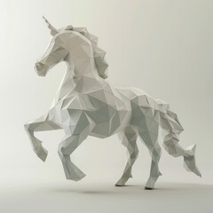 Obraz premium 3D Render, Low Poly style of a hippocampus with the body of a horse and fish tail, Generative AI
