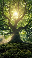 Fototapeta premium Beautiful big tree with shining sun light.