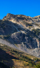 Trees and Rocks in Canadian Mountain Landscape. Sunny Fall Season. Brandywine Meadows near Whistler and Squamish, British Columbia, Canada. Nature Background
