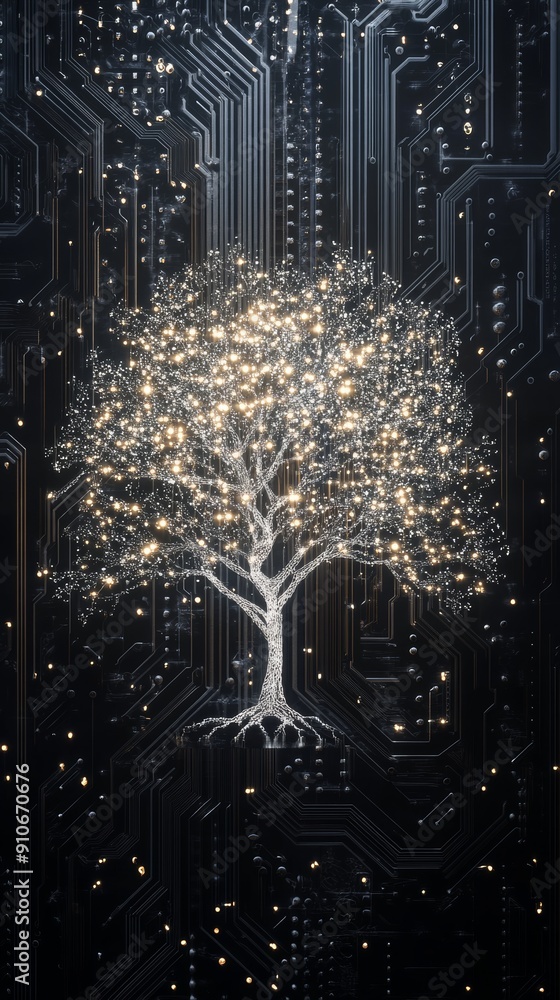 Poster tree with glowing lights on a circuit