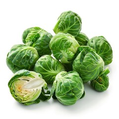 Fototapeta premium Close up of green brussel sprouts on a white background