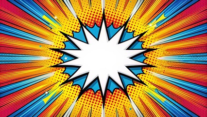 Fototapeta premium Colorful comic book pow explosion, retro, dynamic, vibrant, action, explosion, comic book, kapow, POW, retro style, colorful