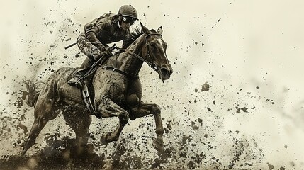 Fototapeta premium A horse is running in a muddy field