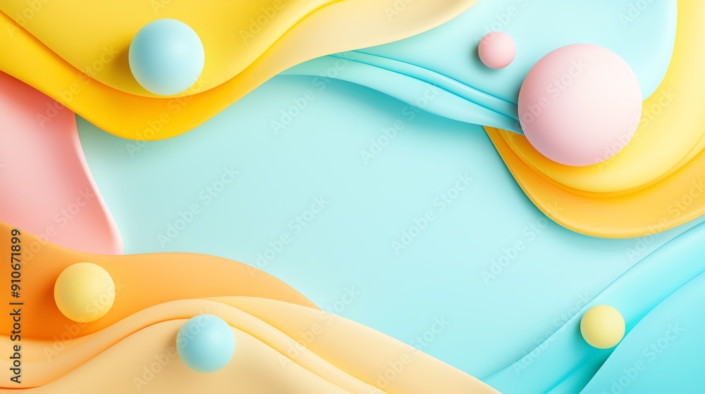 Poster colorful abstract background with smooth waves and playful spheres, ideal for modern design projects