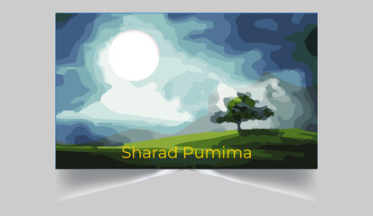 Sharad Punima background with couple dancing dandiya with moon light and Hindu temple landscape