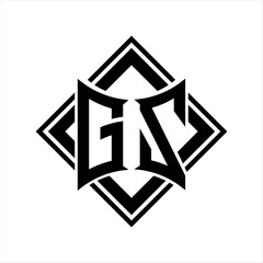 GZ Letter logo with abstract shield shape with square black outline on white background design