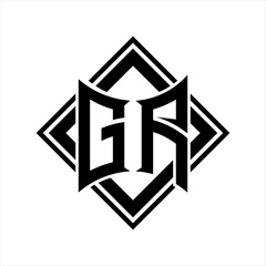 GA Letter logo with abstract shield shape with square black outline on white background design