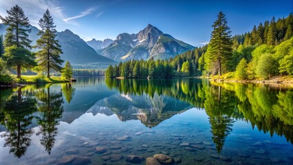 Beautiful lake with tree reflections in the mountain scenery, nature, scenery, lake, trees, reflection, mountains, serene