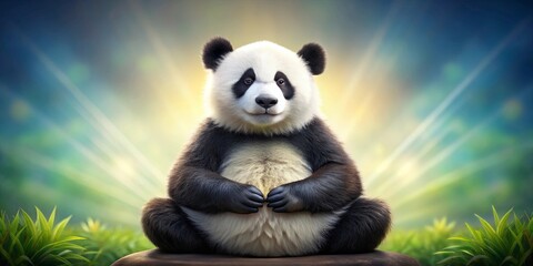 Obraz premium Meditating panda sitting in lotus pose with eyes closed , panda, meditation, zen, peaceful, mindfulness, relaxation, calm