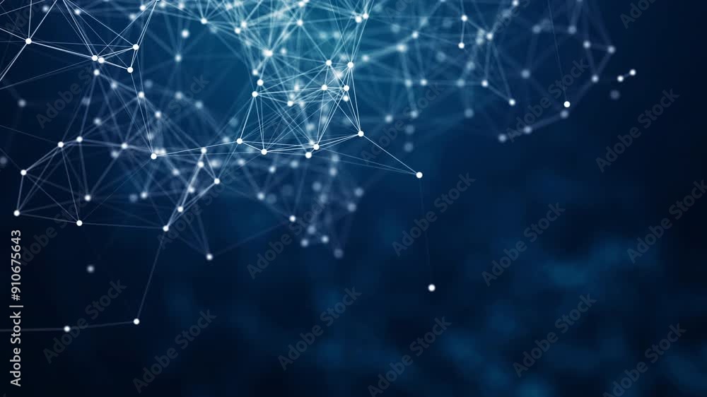 Poster Technology network backgroung. Abstract connected dots and lines on blue background. Communication and technology network concept with moving lines and dots. Seamless Loop. 
