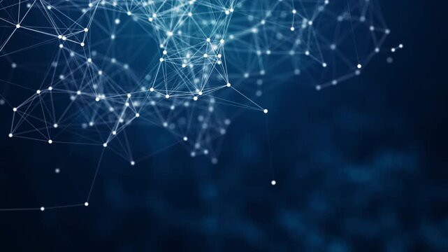 Technology network backgroung. Abstract connected dots and lines on blue background. Communication and technology network concept with moving lines and dots. Seamless Loop. 