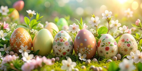 Fototapeta premium Easter eggs decorated with floral motifs in pastel shades