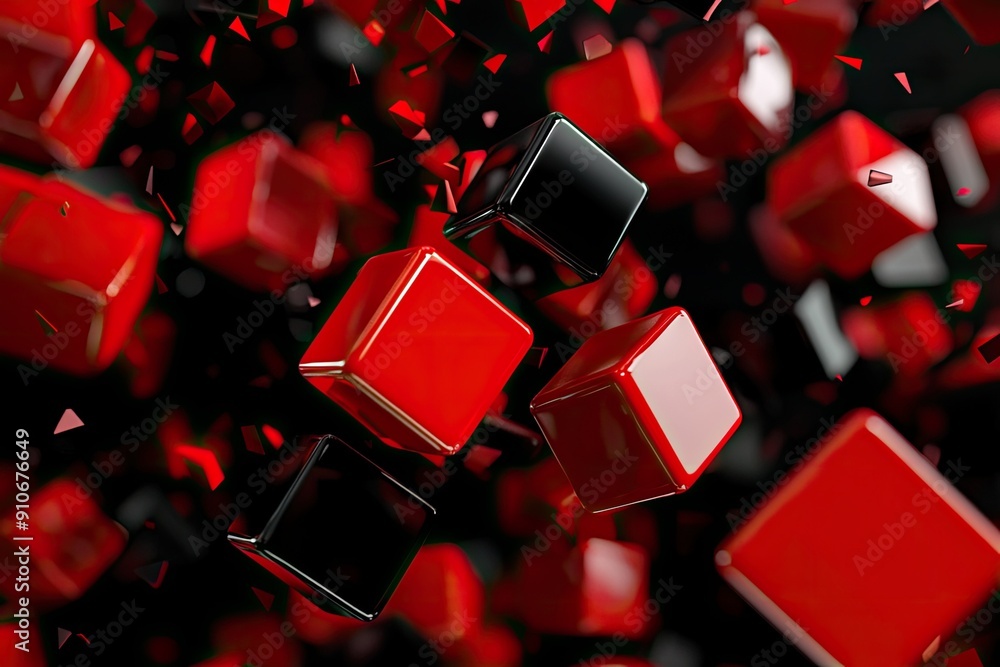 Aufkleber dynamic image of red and black cubes in motion, creating a vibrant and abstract visual experience.