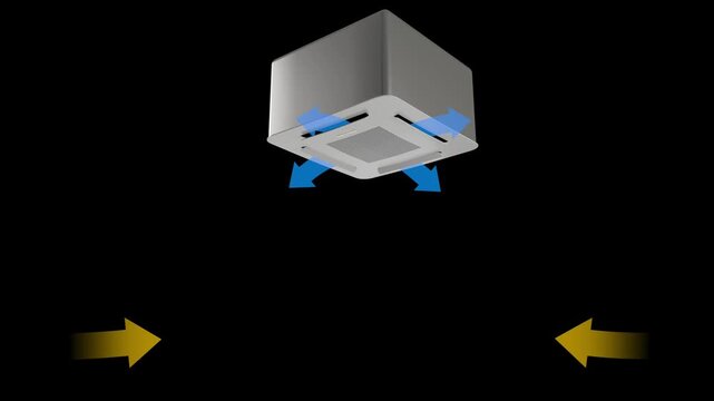 Airflow during cooling of a heat pump type ceiling air conditioner