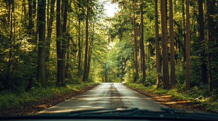 Obraz premium Winding Road Through a Dense Forest