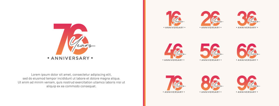anniversary logo style set with orange color can be use for celebration moment
