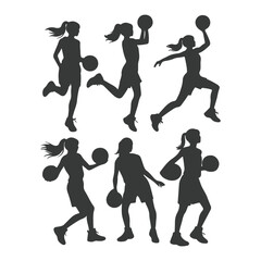 Vector set of silhouettes of basketball players, Basketball silhouettes. Man basketball player silhouette vector