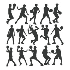 Vector set of silhouettes of basketball players, Basketball silhouettes. Man basketball player silhouette vector