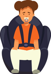 Illustration of a happy baby boy sitting in a safety car seat with pacifier in mouth