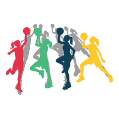 Vector set of silhouettes of basketball players, Basketball silhouettes. Man basketball player silhouette vector